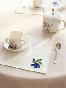 Cirelle 1/2/4入組復古藍莓刺繡布餐巾，米色棉麻可重複使用布餐巾，多用途晚餐餐巾/餐墊，適用於廚房餐桌、節日、派對、婚禮、農舍風格用餐與居家裝飾 - 藏蓝色 - 查看 2