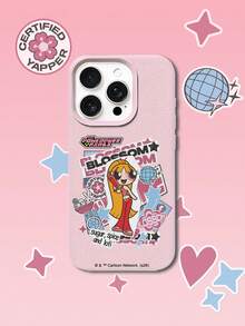 THE POWERPUFF GIRLS X SHEIN The Powerpuff Girls Blossom 卡通貼紙圖案 星花兔子迪斯可球字母元素 皮革紋理 粉色 親膚 防震防摔 保護手機殼 適用於 Apple iPhone 13/14/15/15Pro/16/16Pro/17Pro，熱銷日常美學保護殼 - 彩色 - 查看 2
