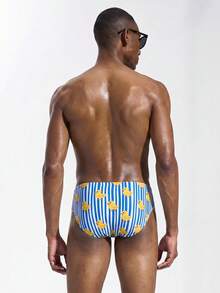 Manfinity Swimmode 男士度假海灘條紋鴨子印花三角泳褲 - 彩色 - 查看 2
