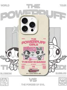 THE POWERPUFF GIRLS X SHEIN 飛天小女警 Blossom Buttercup 搖滾吉他卡通圖案 星星愛心字母印花 皮革紋白色 親膚防震防摔手機保護殼，適用於 Apple iPhone 13/14/15/15Pro/16/16Pro/17Pro，熱銷日常美學手機殼 - 彩色 - 查看 3