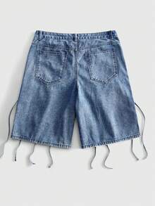 ROMWE MEN Street Life Men's 3D Pocket Cargo Denim Shorts - Blue - View 3