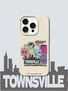 THE POWERPUFF GIRLS X SHEIN 飛天小女警全角色反派圖案 Townsville 市廣場圖案骷髏星星字母元素皮革紋白色親膚防震防摔保護手機殼，適用於 Apple iPhone 13/14/15/15Pro/16/16Pro/17Pro，熱銷日常美學保護殼 - 彩色 - 查看 3