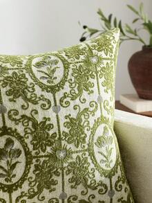 Cirelle 1 Stück/2 Stücke Vintage dekorative Kissenbezüge, klassischer antiker grüner Damast Blumen Medaillon Kissenbezug, gewebter Jacquard Kissenbezug für Sofa Couch (ohne Füllung) - Grün - Übersicht 5