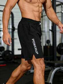 GymBeat Men's Letter Print Sports Shorts, Gym - Black - View 3