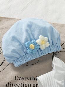 SHEIN Playful Pals 女嬰夏季時尚新款可愛3D花朵刺繡荷葉袖綠色連身褲與帽子2件組 - 藍色 - 查看 9