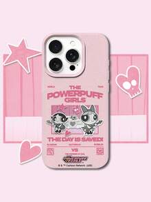 THE POWERPUFF GIRLS X SHEIN 飛天小女警搖滾吉他 Blossom Buttercup 卡通圖案星星愛心字母印花皮革紋理粉色親膚防震防摔保護手機殼 適用於 Apple iPhone 13/14/15/15Pro/16/16Pro/17Pro，熱銷日常美學保護殼 - 彩色 - 查看 3