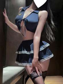 Dansine Kostum Klub Malam Perwira Seksi, Set Seragam Pelaut yang Menggoda - Biru - View 5