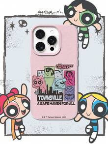 THE POWERPUFF GIRLS X SHEIN 飛天小女警全角色反派圖案 Townsville 市中心廣場圖案 骷髏星星城市天際線字母元素 皮革紋理 粉色 親膚 防震防摔 保護手機殼 適用於 Apple iPhone 13/14/15/15Pro/16/16Pro/17Pro，熱銷日常美學保護殼 - 彩色 - 查看 3
