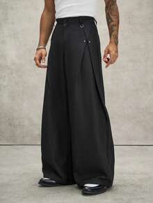 PAVTROS Men's Solid Color Pleated Wide Leg Loose Casual Pants With Side Pockets - Khaki - View 4
