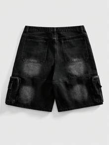 ROMWE MEN Men's Loose Fit Casual Denim Shorts, Spring/Summer - Black - View 3