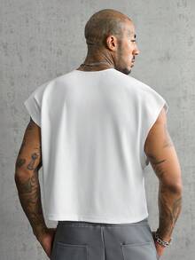 AXEPEAK Men's Summer Casual Solid Color Wide Shoulder Tank Top - White - View 2