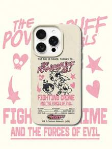 THE POWERPUFF GIRLS X SHEIN The Powerpuff Girls Full Three Characters Retro Distressed Graphic Star Heart Villain List Slogan Letter Element Leather Grain White Skin Friendly Shockproof Anti-Drop Protective Phone Case Compatible With Apple IPhone 13/14/15/15Pro/16/16Pro/17Pro, Best Selling Daily Aesthetic Cover - Multicolor - View 3