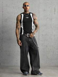 AXEPEAK Men's Summer Casual Colorblock Patchwork Tank Top - Black - View 7