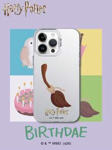HARRY POTTER X SHEIN 哈利波特卡通飛天掃帚圖案哈利波特Logo元素活力銀色防震防摔保護手機殼，適用於Apple iPhone 13/14/15/15Pro/16/16Pro/17Pro，熱銷日常美學保護殼 - 彩色 - 查看 3