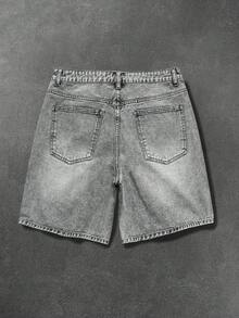 Manfinity EMRG Shorts de mezclilla gris lavada con cruz estilo hip hop callejero gótico para hombre - Gris - Ver 2
