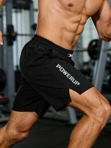 GymBeat Men's Letter Print Sports Shorts, Gym - Black - View 4