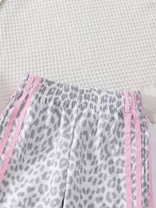 SHEIN Young Girl Leopard Print Color Block Striped Long Pants - Multicolor - View 8