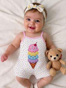 Baby Girl Casual Cartoon Print Suspender Romper Suitable For Spring And Summer - Multicolor - View 3