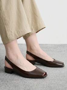 CUCCOO BIZCHIC Zapatos de mujer elegantes y de moda para primavera y verano, casuales para ir al trabajo, con acabado brillante, unicolor y punta abierta - Marrón - Ver 3
