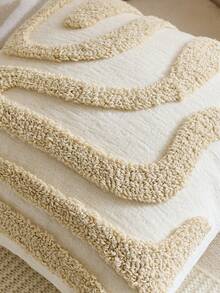 Cirelle 1pc Aesthetic Abstract Tufted Throw Pillow Cover - Cream Wavy Line Textured Cushion Case - Decorative Monochrome Beige Pillowcase Shell For Couch, Sofa Chair & Bed Home Decor (No Insert) - Beige - View 5