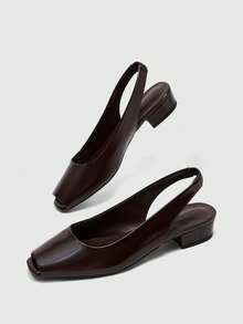CUCCOO BIZCHIC Zapatos de mujer elegantes y de moda para primavera y verano, casuales para ir al trabajo, con acabado brillante, unicolor y punta abierta - Marrón - Ver 9