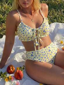 Swim Mod Bộ bikini buộc dây cổ trước in hoa mới năm 2026 dành cho nữ cỡ lớn, thích hợp cho kỳ nghỉ biển, mùa xuân/hè. - Nhiều màu - Xem 3