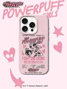 THE POWERPUFF GIRLS X SHEIN The Powerpuff Girls 全三角色復古做舊飛行圖案星星愛心反派名單標語字母元素皮革紋粉色親膚防震防摔手機保護殼，適用於 Apple iPhone 13/14/15/15Pro/16/16Pro/17Pro，熱銷日常美學保護殼 - 彩色 - 查看 2