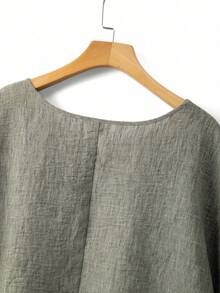 Linhara Green Casual Loose Fit Shirt, Versatile Plus Size, Spring/Summer - Green - View 3