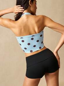 VARSIVA Women's Sweet Sexy Polka Dot Print Cropped Halter Neck Sports Tank Top - Multicolor - View 8