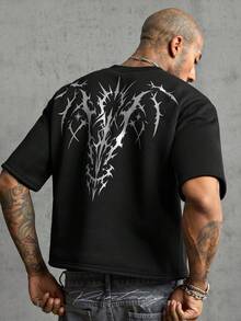 AXEPEAK Men's Gothic Pattern Casual Versatile Daily Short Sleeve T-Shirt - Black - View 3