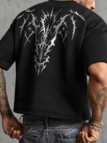 AXEPEAK Men's Gothic Pattern Casual Versatile Daily Short Sleeve T-Shirt - Black - View 1