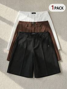 SIGLOCORE Pantalones cortos casuales versátiles con bolsillo de unicolor para hombres - Negro - Ver 14