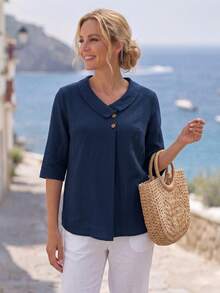 Faunlyn Women's Shirt Autumn Vacation Woman Going Out Office Vacation Top Country Concert Cute Casual Navy Blue - Blue - View 8