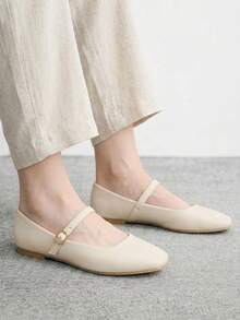 CUCCOO BIZCHIC Solid Color Fashionable Comfortable Casual Flat Shoes, Suitable For Daily Commute Spring Shoes - Beige - View 2