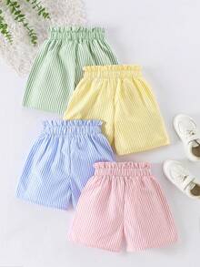 SHEIN Elladie kids 女童簡約百搭休閒條紋四件組短褲夏季女童褲童裝夏季短褲 - 彩色 - 查看 2