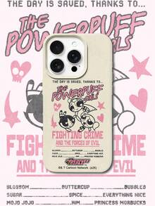 THE POWERPUFF GIRLS X SHEIN The Powerpuff Girls Full Three Characters Retro Distressed Graphic Star Heart Villain List Slogan Letter Element Leather Grain White Skin Friendly Shockproof Anti-Drop Protective Phone Case Compatible With Apple IPhone 13/14/15/15Pro/16/16Pro/17Pro, Best Selling Daily Aesthetic Cover - Multicolor - View 4