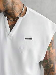 AXEPEAK Men's Summer Casual Solid Color Wide Shoulder Tank Top - White - View 6