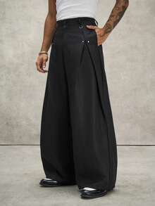 PAVTROS Men's Solid Color Pleated Wide Leg Loose Casual Pants With Side Pockets - Khaki - View 1