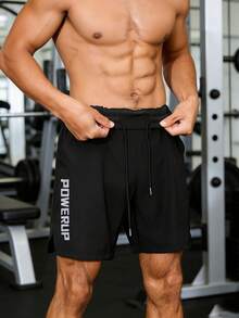GymBeat Men's Letter Print Sports Shorts, Gym - Black - View 5