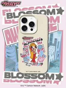 THE POWERPUFF GIRLS X SHEIN The Powerpuff Girls Blossom 卡通貼紙圖案星星花朵兔子字母元素皮革紋白色親膚防震防摔保護手機殼，適用於 Apple iPhone 13/14/15/15Pro/16/16Pro/17Pro，熱銷日常美感保護殼 - 彩色 - 查看 2