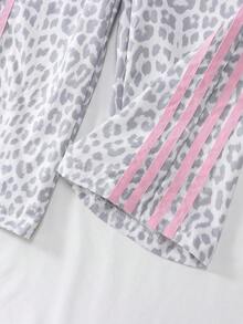 SHEIN Young Girl Leopard Print Color Block Striped Long Pants - Multicolor - View 9