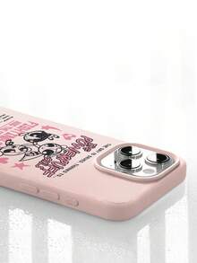 THE POWERPUFF GIRLS X SHEIN The Powerpuff Girls 全三角色復古做舊飛行圖案星星愛心反派名單標語字母元素皮革紋粉色親膚防震防摔手機保護殼，適用於 Apple iPhone 13/14/15/15Pro/16/16Pro/17Pro，熱銷日常美學保護殼 - 彩色 - 查看 5