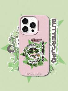 THE POWERPUFF GIRLS X SHEIN The Powerpuff Girls Buttercup Cool Fashion Glasses Rock Cartoon Sticker Collage Graphic Star Guitar Bandage Drink Skull Music Note Letter Element Leather Grain Pink Skin Friendly Shockproof Anti-Drop Protective Phone Case Compatible With Apple IPhone 13/14/15/15Pro/16/16Pro/17Pro, Best Selling Daily Aesthetic Cover - Multicolor - View 2