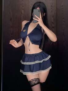 Dansine Kostum Klub Malam Perwira Seksi, Set Seragam Pelaut yang Menggoda - Biru - View 3