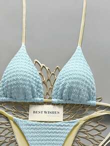 Swim Mod 2026 Spring/Summer Yellow & Blue Colorblock Thin Strap Halter Neck High Cut Side Tie String Bikini Set 2pcs Sweet Vacation Swimsuit For Women - Multicolor - View 5