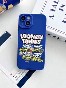LOONEY TUNES X SHEIN 1件 Looney Tunes Bugs Bunny Football Club 深藍色磨砂手機殼，疊層 Bugs Bunny 足球圖案、「FOOTBALL CLUB」字樣與經典「LOONEY TUNES」Logo，全包防震保護，適合卡通愛好者與 Looney Tunes 粉絲，相容 iPhone 與 Galaxy 手機殼，手機配件，快速出貨 - 藍色 - 查看 5