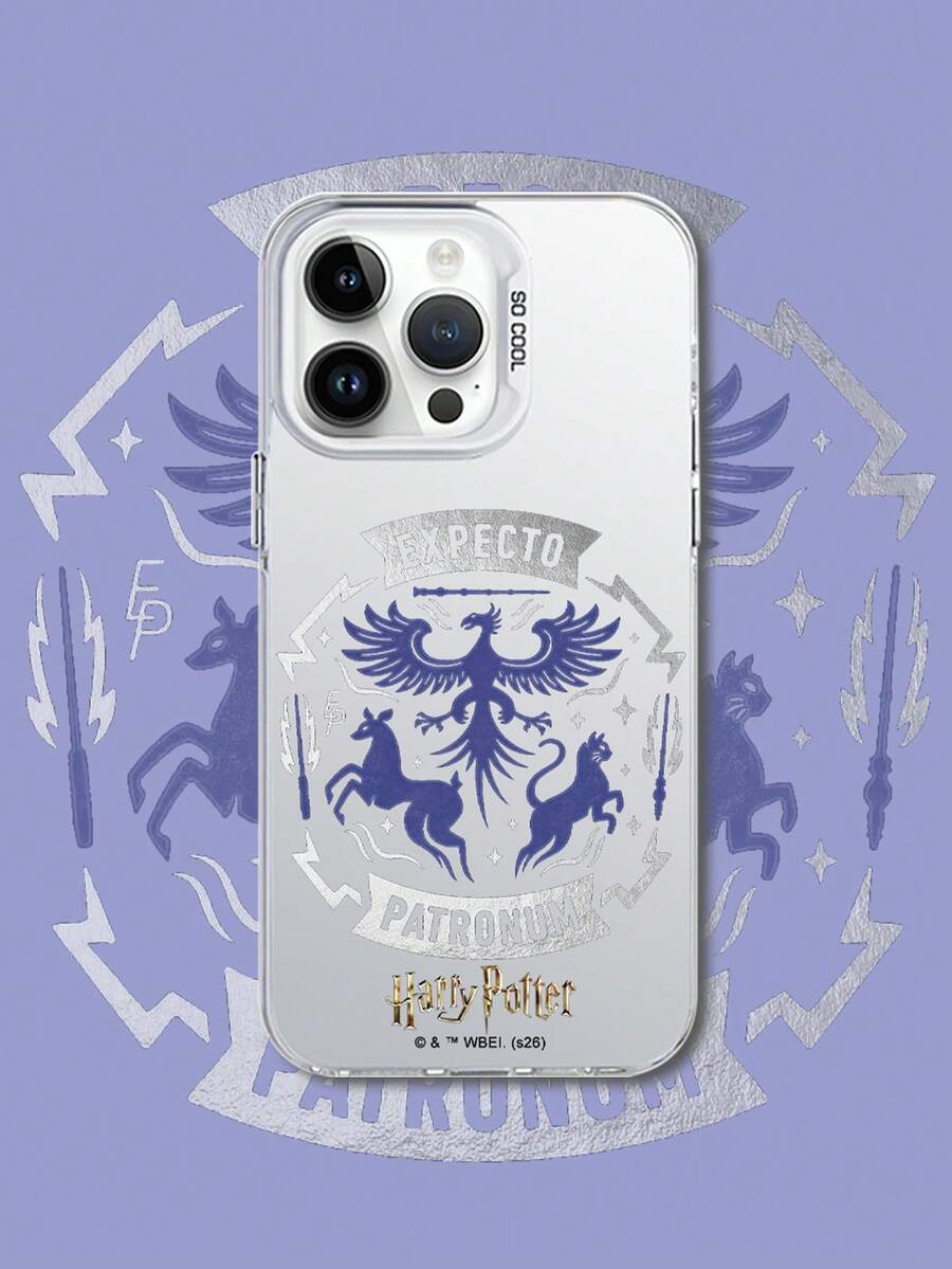 HARRY POTTER X SHEIN 哈利波特 Expecto Patronum 鳳凰鹿貓魔法徽章附魔杖閃電星星元素銀色手機殼,防震保護套適用於 iPhone 13/14/15/15Pro/16/16Pro/17Pro,熱銷流行時尚款 - 彩色 - 查看 1