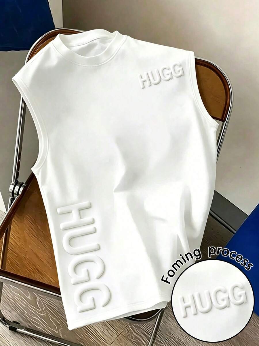 Resyla Camiseta de tirantes de verano casual para hombre con unicolor y letras en relieve - Blanco - Ver 1