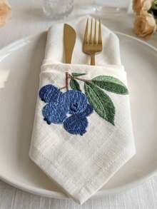 Cirelle 1/2/4入組復古藍莓刺繡布餐巾，米色棉麻可重複使用布餐巾，多用途晚餐餐巾/餐墊，適用於廚房餐桌、節日、派對、婚禮、農舍風格用餐與居家裝飾 - 藏蓝色 - 查看 3