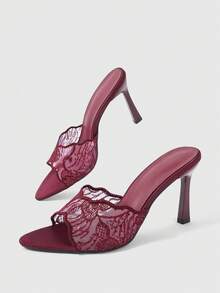 Sleekvia Summer New Belt Wear High-Heeled Women's Slippers - Burgundy - View 7